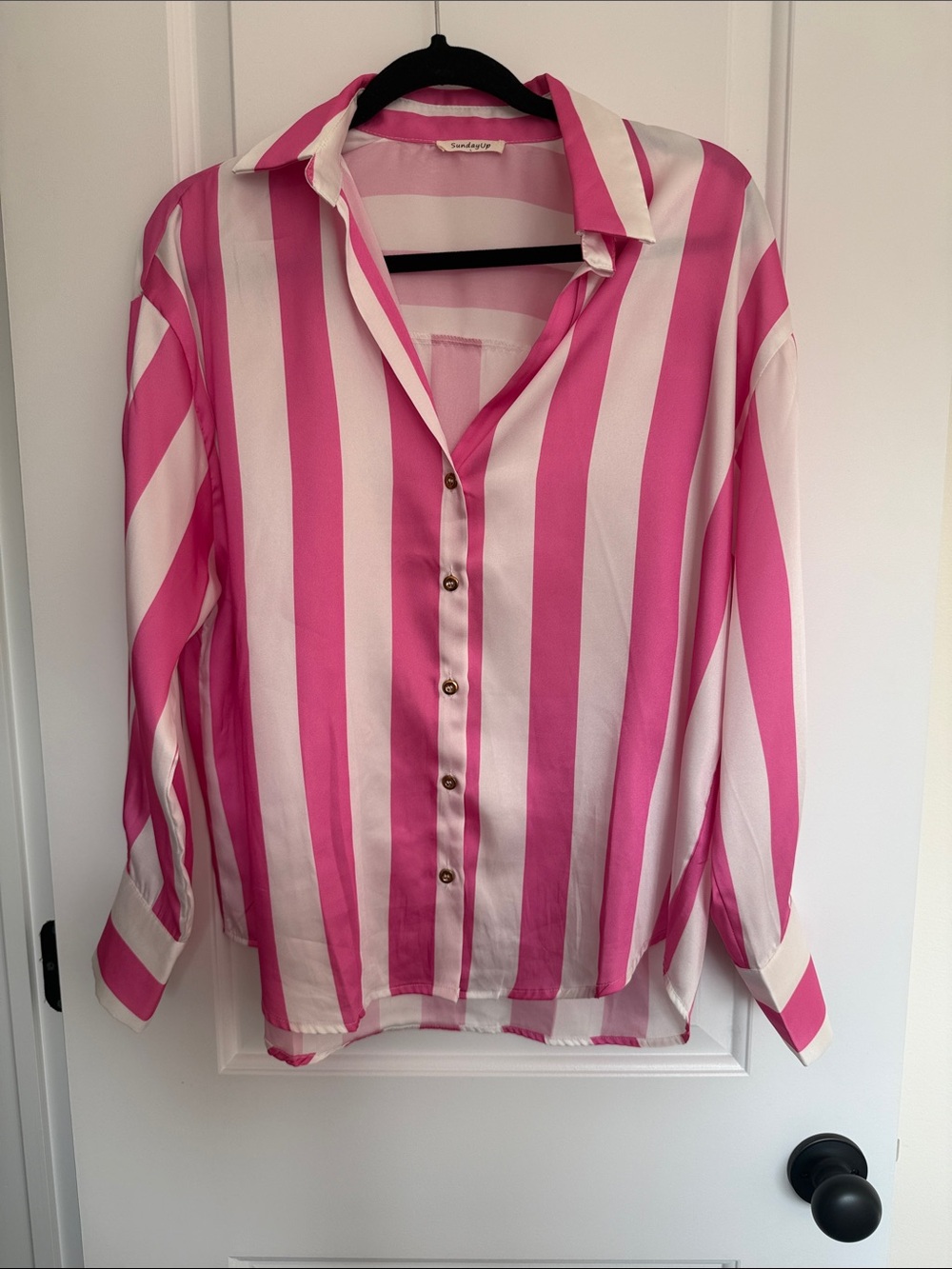 Sundry Pink and White Vertical Stripe Button-Down Shirt
